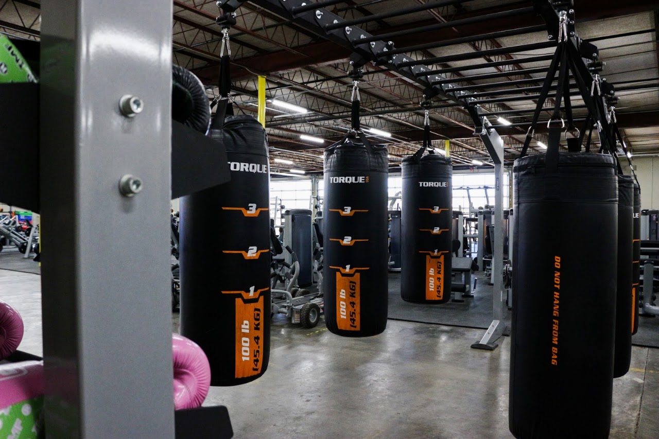 Heavy bags and training area at Downtown Gym